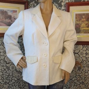 Bradley Bayou white jacket embossed paisley print design off white leather trim